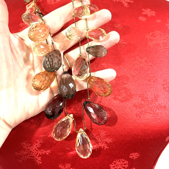 Chico’s Multistrand Chain Beaded Necklace Crystal Teardrops Peach White Gray - Picture 5 of 5